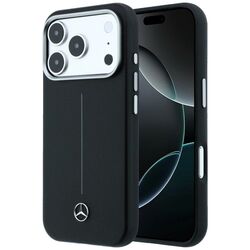 Mercedes Leather Semi Wrap Iconic Line MagSafe Case for iPhone 17 Pro - Black