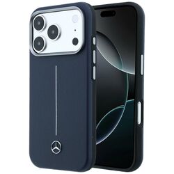 Mercedes Leather Semi Wrap Iconic Line MagSafe Case for iPhone 17 Pro - Navy Blue