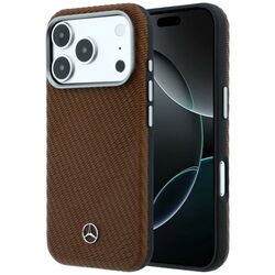 Mercedes Leather Semi Wrap Wood Effect MagSafe case for iPhone 17 Pro - brown