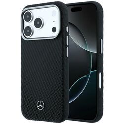Mercedes Leather Semi Wrap Wood Effect MagSafe Case for iPhone 17 Pro - Black
