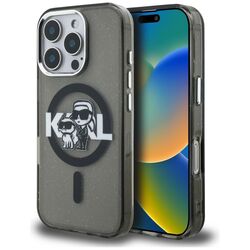 Karl Lagerfeld IML Glitter Karl &amp; Choupette Sketch Logo MagSafe Case for iPhone 16 Pro Max - Black