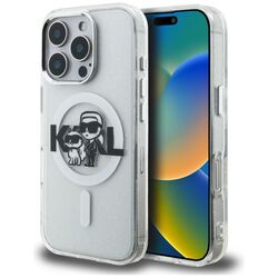 Karl Lagerfeld IML Glitter Karl &amp; Choupette Sketch Logo MagSafe Case for iPhone 16 Pro Max - Clear