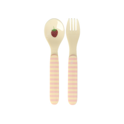 Rice - Kids Melamine Spoon and Fork - Pink ABC Print - Child-Friendly Size / Baby and Children