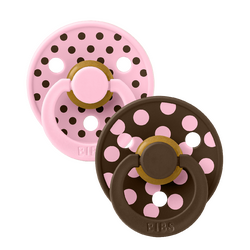 BIBS - Pacifier Studio Colour 2 Pack Polka Latex - Baby Pink/Mocha - Size 1 / Baby and Children