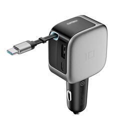 Cuktech CC903P 100W Car Charger with Display and 70cm Retractable USB-C Cable - Gray
