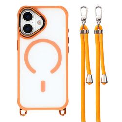 iPhone 17 Case with Adjustable Crossbody Lanyard and MagSafe Compatible Camera Frame as a Stand - Orange