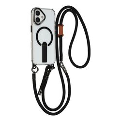 iPhone 17 case with stand, short strap (30 cm) and long strap (120 cm), compatible with MagSafe - black
