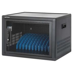 Manhattan Laptop Charging Cabinet Desktop (or trolley) via USB-C 65W 16" 12-bay, Suitable for USB-C laptops (to 16"), iPads, MacBooks, Chromebooks, other USB-C devices, Bays 395x32.5x290mm, USB-C charging cables included,Cart, UK & EU