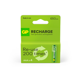 GP - Recharge Rechargeable Battery, Size AAA, 650 mAh, 4-pack / Electronics