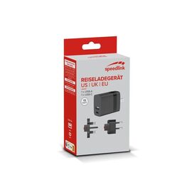 Speedlink - Travel Charger USB-A & USB-C 15W for US-UK-EU, black / Electronics - Travel Chargers - Smartphone Chargers - Techbox