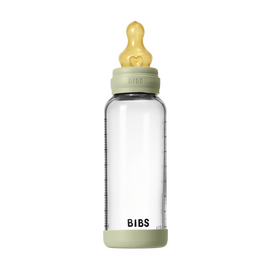 BIBS - Glass Baby Bottle Round Latex Medium Flow - Sage - 240 ml / Baby and Children
