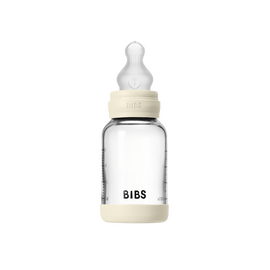 BIBS - Glass Baby Bottle Round Silicone 1 pack 120 ml Slow Flow - Ivory - 120 ml / Baby and Children