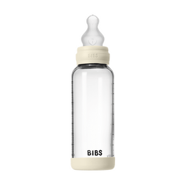BIBS - Glass Baby Bottle Round Silicone Medium Flow - Ivory - 240 ml / Baby and Children