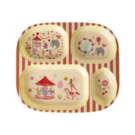 Rice - Melamine Kids 4 Room Plate with Fun Fair Print - Pink / Baby and Children
