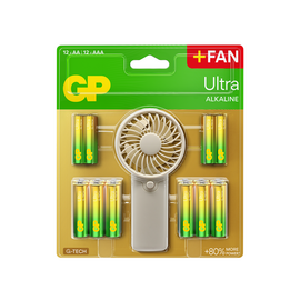GP - Ultra Alkaline 12xAA + 12xAAA batteries + hand fan / Electronics