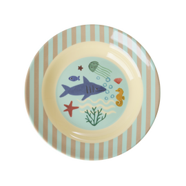 Rice - Melamine Kids Bowl with Blue Ocean Print - Blue - 250 ml / Baby and Children