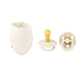 BIBS - Pacifier Studio Colour 2 Pack - Ivory/Vanilla - Size 2 + Bandana Bib - Ivory - One Size (Bundle) / Baby and Children