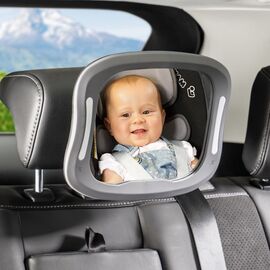 Reer - BabyView Car Mirror with Light - Grey - 29 x 8 x 24 cm / Baby and Children