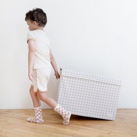 3 Sprouts - Recycled Folding Toy Chest - Gingham Beige / Baby and Children