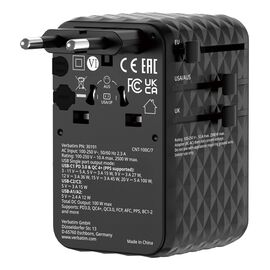 Verbatim - Charge 'n' Travel 100W Universal Travel Adapter with retractable cable Black / Electronics
