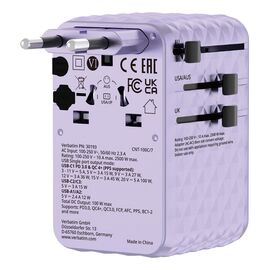 Verbatim - Charge 'n' Travel 100W Universal Travel Adapter with retractable cable Purple / Electronics