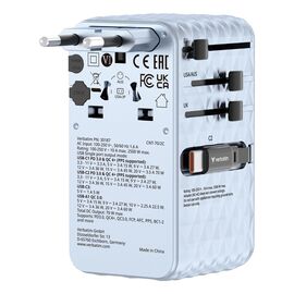 Verbatim - Charge 'n' Travel 70W 2C retractable Universal Travel Adapter Blue / Electronics