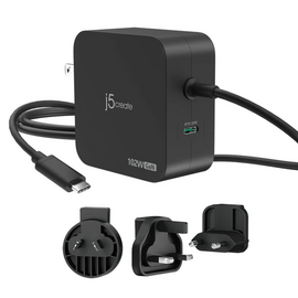 J5create - 102W GaN PD USB-C 2-Port Charger, Interchangeable AC Plugs / Computers