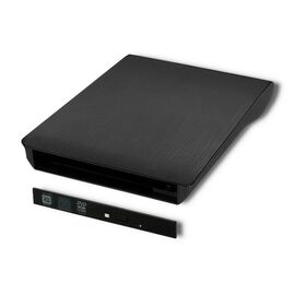 Qoltec 51865 External USB 3.0 9.5mm SATA Optical Drive Case, built-in cable - Black | Techbox