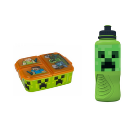 Stor - Multi Compartment Sandwich Box + Sports Water Bottle  - Minecraft / Toys