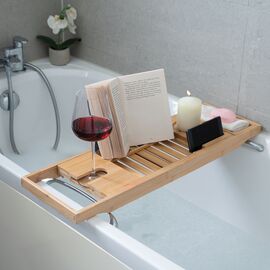 Mad Monkey - Bamboo bath shelf - Adjustable, fits bathtubs up to 1 meter wide - natural / Gadgets