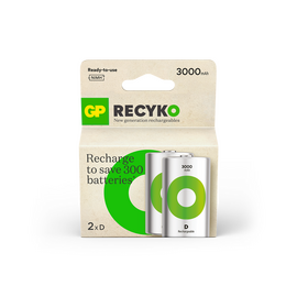 GP - ReCyko Rechargeable Battery, Size D, 3000 mAh, 1.2V (2-pack) / Electronics
