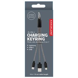 Kikkerland - 3-in-1 Charging Keyring - 1.0 x 7.75 x 0.25 inches / Electronics