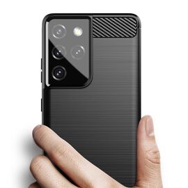 Carbon Case Flexible Cover TPU Case for Samsung Galaxy S21 Ultra 5G black | Techbox