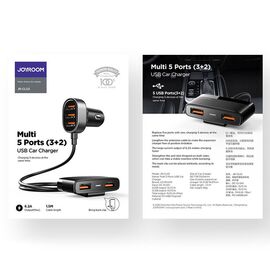 Joyroom fast car charger 5x USB 6.2 A with extension cable black (JR-CL03) | Techbox