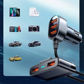 Joyroom fast car charger 5x USB 6.2 A with extension cable black (JR-CL03) | Techbox