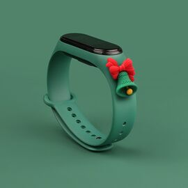Strap Xmas for Xiaomi Mi Band 3 / 4 Christmas Silicone Strap Bracelet with Bell - Dark Green | Techbox