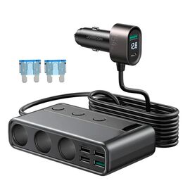 Joyroom JR-CL06 9in1 car charger 154W 5x USB-A / USB-C / 3x cigarette lighter socket PD QC PPS - black | Techbox