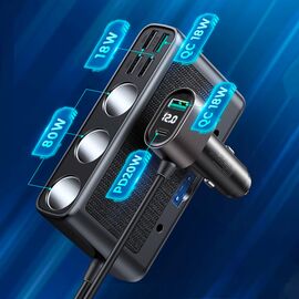 Joyroom JR-CL06 9in1 car charger 154W 5x USB-A / USB-C / 3x cigarette lighter socket PD QC PPS - black | Techbox