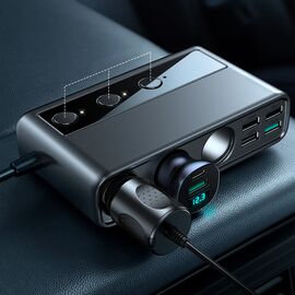 Joyroom JR-CL06 9in1 car charger 154W 5x USB-A / USB-C / 3x cigarette lighter socket PD QC PPS - black | Techbox