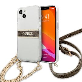 Guess GUHCP13SKC4GBGO iPhone 13 mini 5,4 "Transparent hardcase 4G Brown Strap Gold Chain - Apple Cases - Cases - Techbox