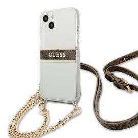 Guess GUHCP13SKC4GBGO iPhone 13 mini 5,4 "Transparent hardcase 4G Brown Strap Gold Chain - Apple Cases - Cases - Techbox