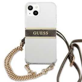 Guess GUHCP13SKC4GBGO iPhone 13 mini 5,4 "Transparent hardcase 4G Brown Strap Gold Chain - Apple Cases - Cases - Techbox