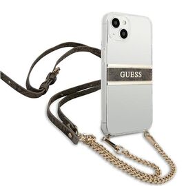 Guess GUHCP13SKC4GBGO iPhone 13 mini 5,4 "Transparent hardcase 4G Brown Strap Gold Chain - Apple Cases - Cases - Techbox