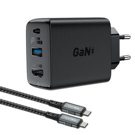 Acefast 2in1 charger GaN 65W USB Type C / USB, adapter HDMI adapter 4K @ 60Hz (set with cable) black (A17 black) - Travel Chargers - Smartphone Chargers - Techbox