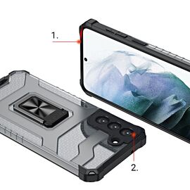 Crystal Ring Case tough hybrid cover + magnetic holder for Samsung Galaxy S22 + (S22 Plus) red | Techbox