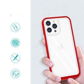 Clear 3in1 case for iPhone 13 Pro frame cover gel red | Techbox