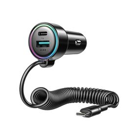 Joyroom JR-CL07 72W 3in1 Car Charger with 1.6m USB-C Cable – Black | Techbox