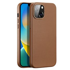 Dux Ducis Grit Leather Case for iPhone 14 Plus Elegant Faux Leather Cover (MagSafe Compatible) Brown | Techbox