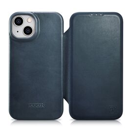 iCarer CE Oil Wax Premium Leather Folio Case iPhone 14 Plus magnetic flip case MagSafe blue (AKI14220707-BU) | Techbox