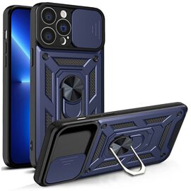Hybrid Armor Camshield case for iPhone 13 Pro Max armored case with camera cover blue | Techbox